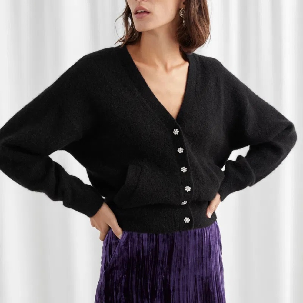 Black V-Neck Button-Up Women's Sweater